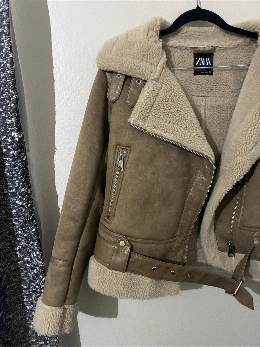 Zara Double Faced Faux Suede Shearling Biker Jacket - Picture 5 of 11